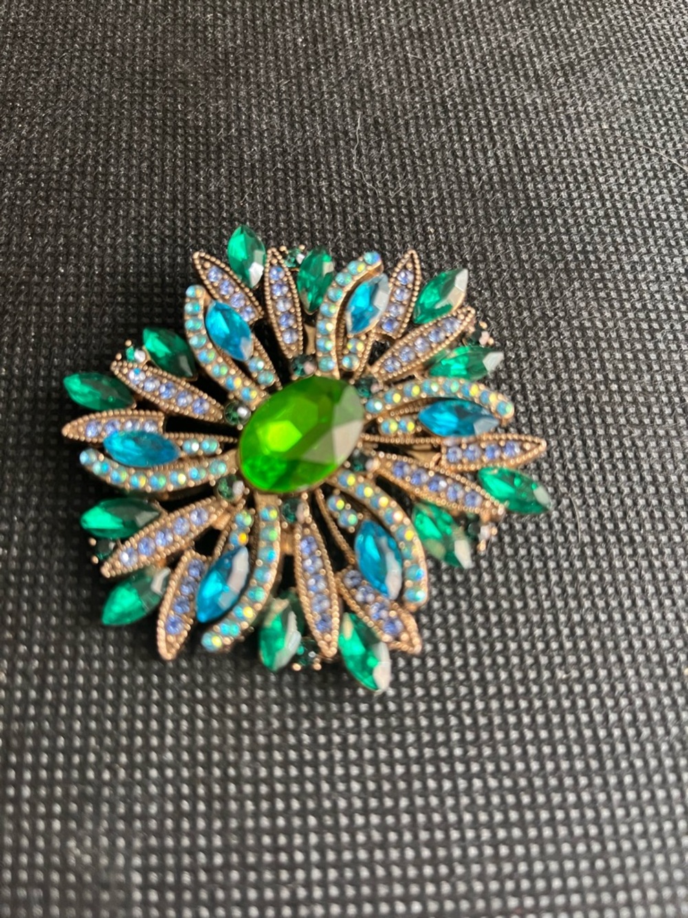 Emerald & Teal Crystal Floral Brooch - Women Jewelry